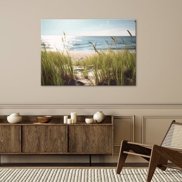 Kunstdruck auf Leinwand 'Serene Beach Grass Scene'