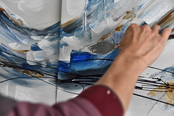Acryl Gemälde 'Singendes Wasser' 150x50cm