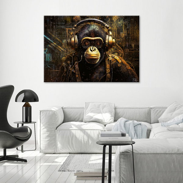 Kunstdruck auf Leinwand 'Cyber Ape DJ Vibes 1'