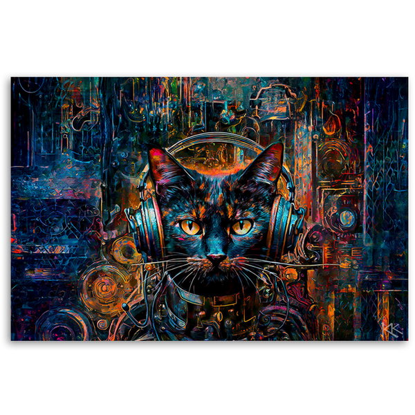 Stampa su tela 'Cyber Cat DJ Vibes 1'