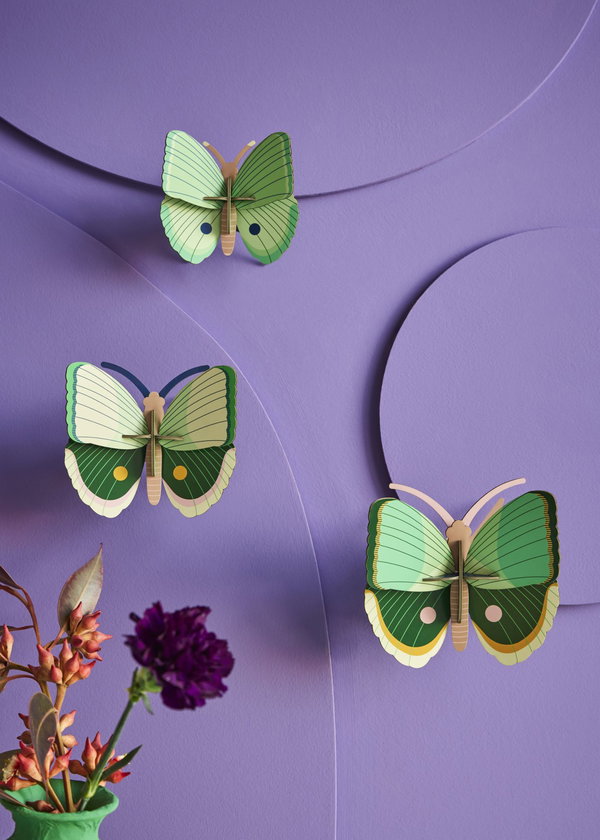 Wanddeko Papier 'Smaragd-Schmetterlings-Trio'