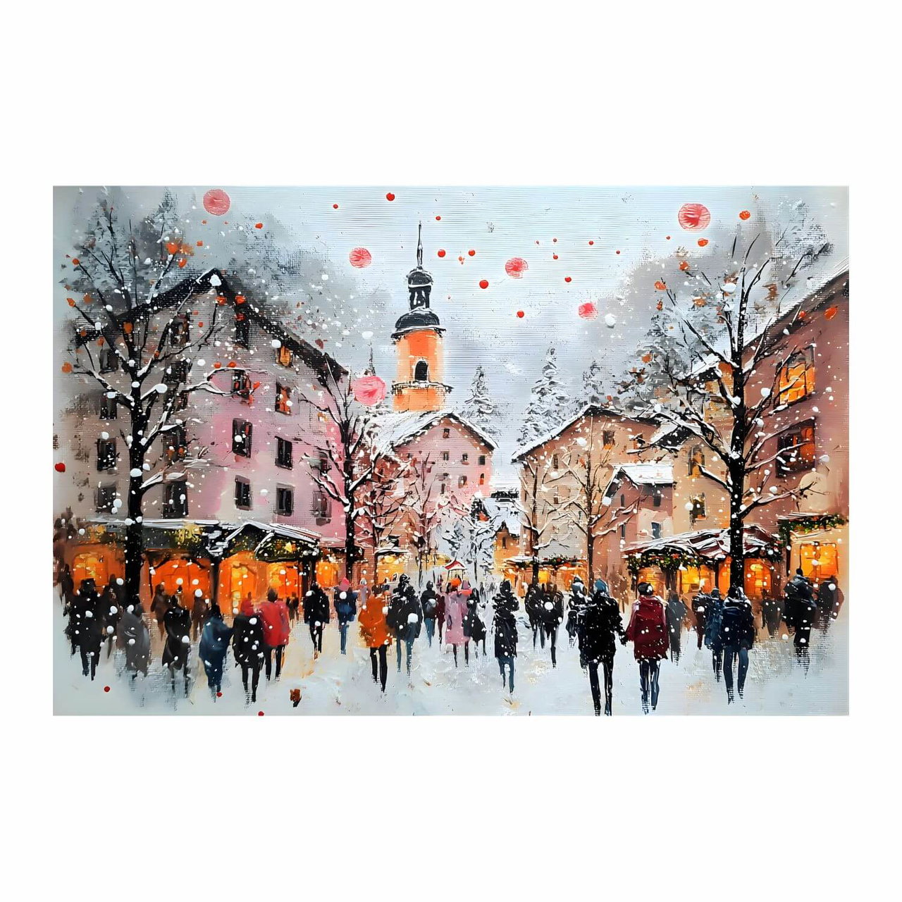 Handgeschilderd schilderij 'Kerstmarkt' | incl. certificaat van echtheid komt in de ruimte goed tot zijn recht.