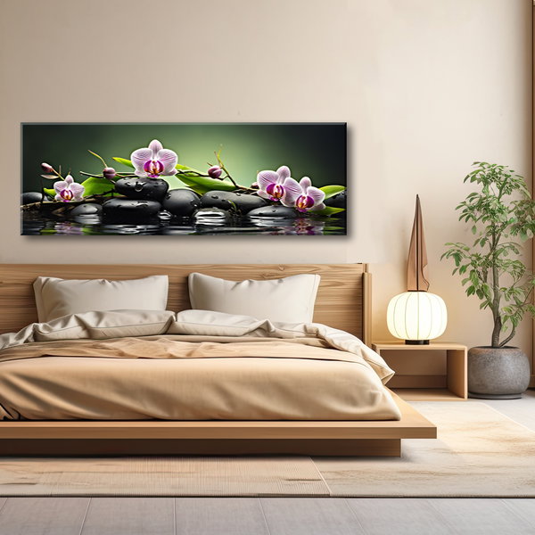 Kunstdruck auf Leinwand 'Orchids and Zen Stones on Water 2'