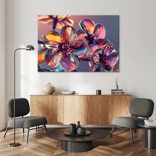 Kunstdruck auf Leinwand 'Neon Prism Blossoms 1'