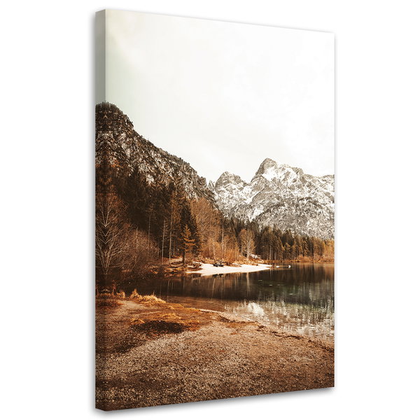 Kunstdruck auf Leinwand 'Snow-Capped Mountains by Serene Lake'