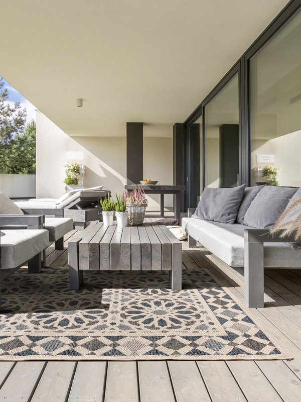 Design In- &amp; Outdoor-Läufer River Beige/Blau