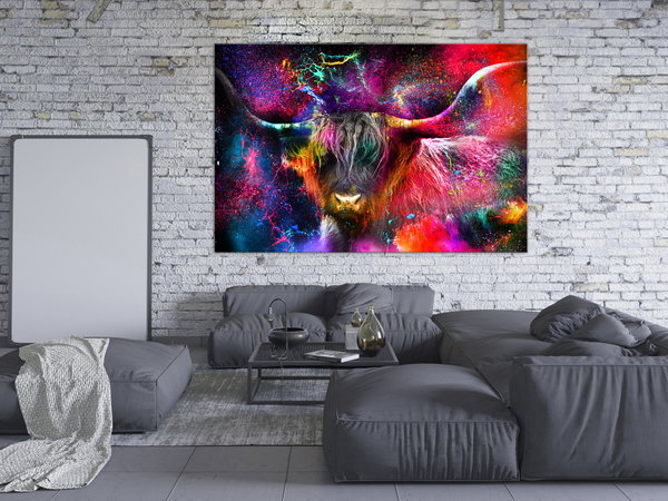 Kunstdruck auf Leinwand 'Colorful Bull Wide'
