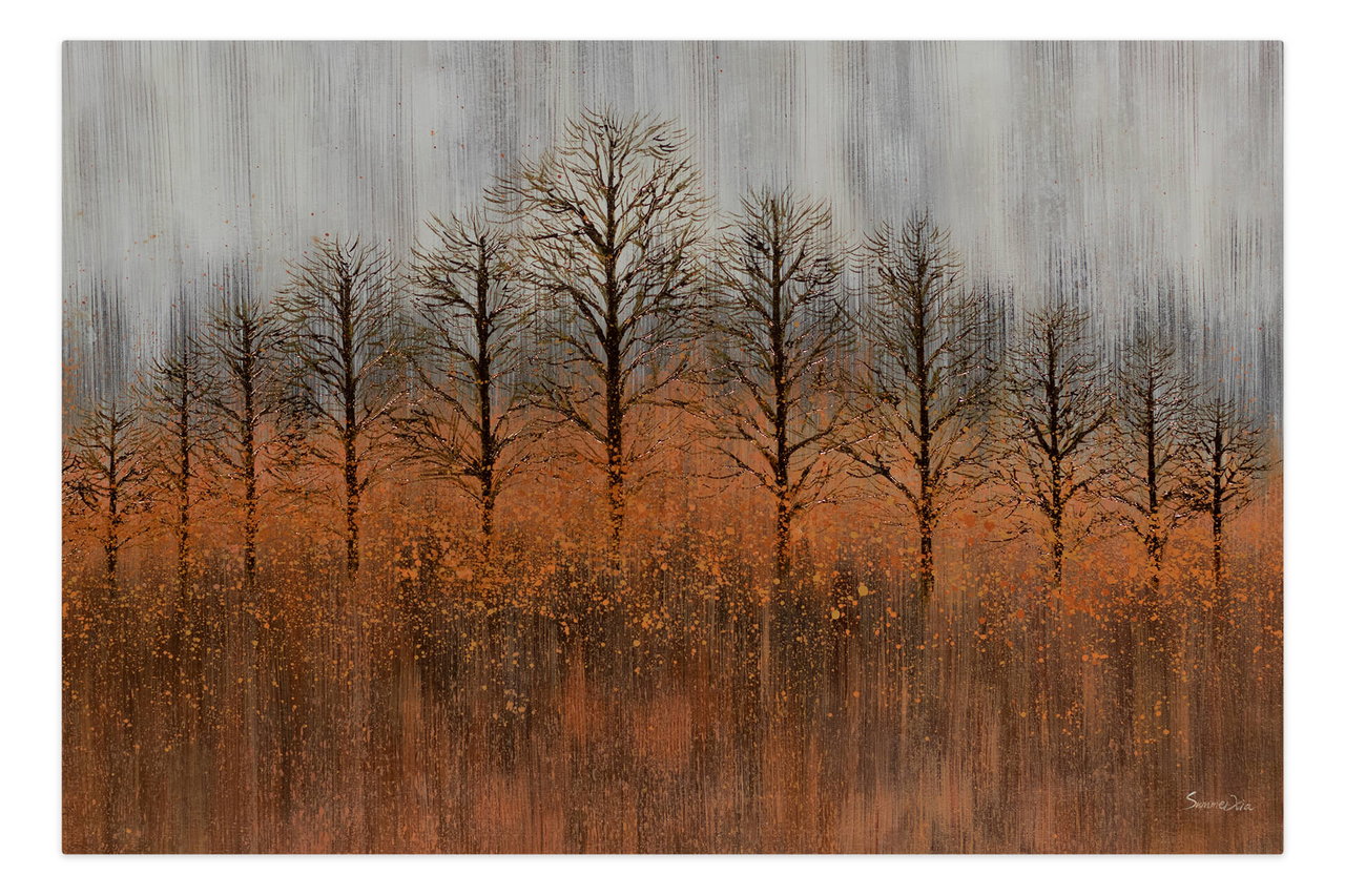 XXL Olieverf schilderijen 'Golden Autumn Trees' | Handgeschilderd unicum komt in de ruimte goed tot zijn recht.
