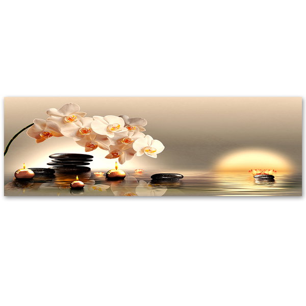 Kunstdruck auf Leinwand 'White Orchids and Zen Stones on Water'
