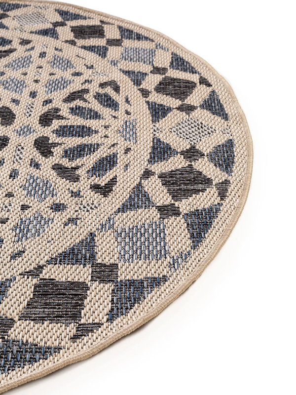 Design In- &amp; Outdoor Runder Teppich River Beige/Blau