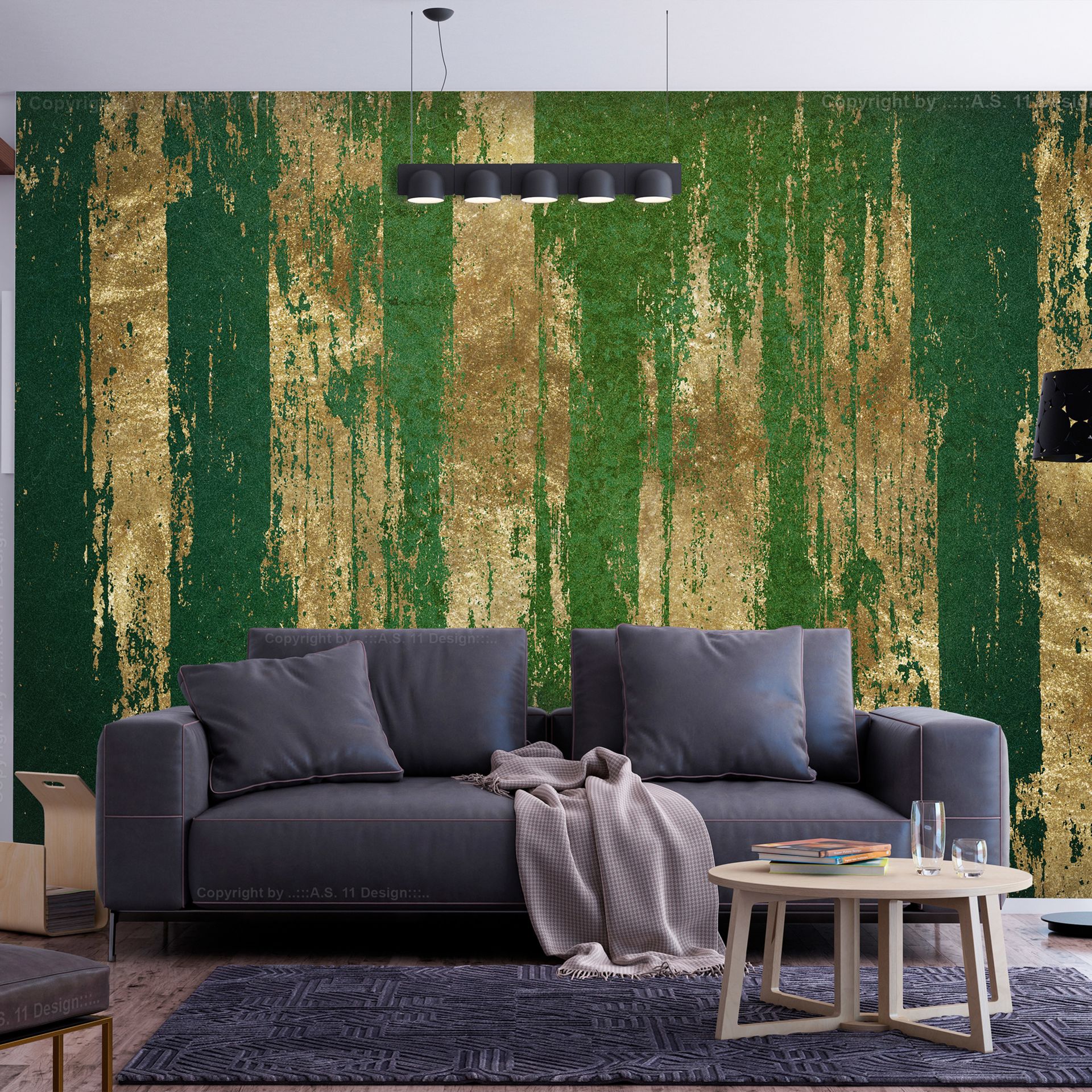 buy-modern-wallpaper-golden-green-expression-kunstloft