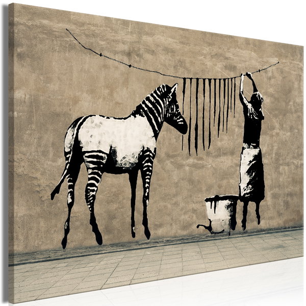 Impression sur toile 'Banksy: Washing Zebra on Concrete Wide'