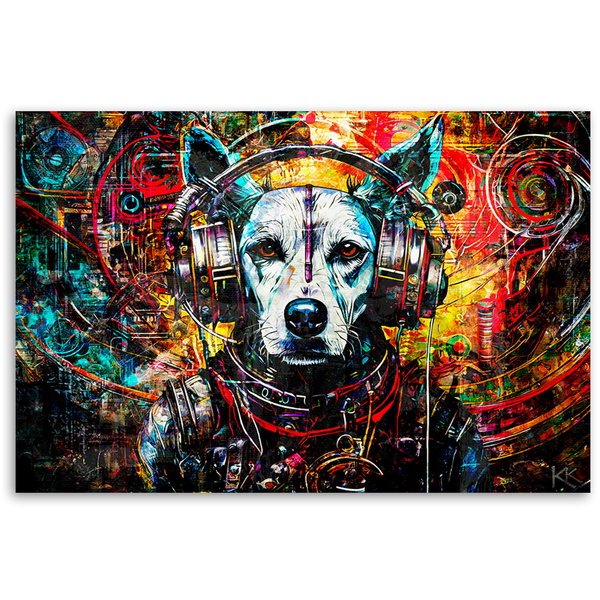 Kunstdruck auf Leinwand 'Cyber Canine DJ Vibes 1'