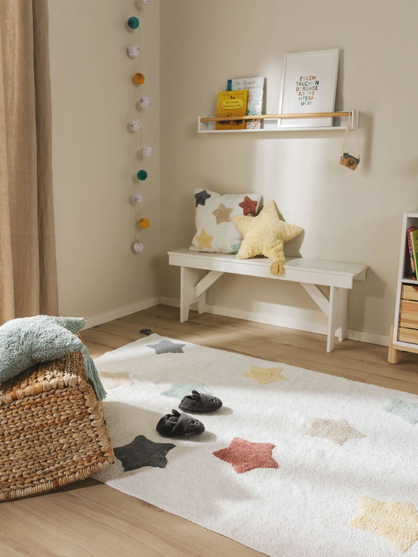 Design Waschbarer Kinderteppich Stars Bunt