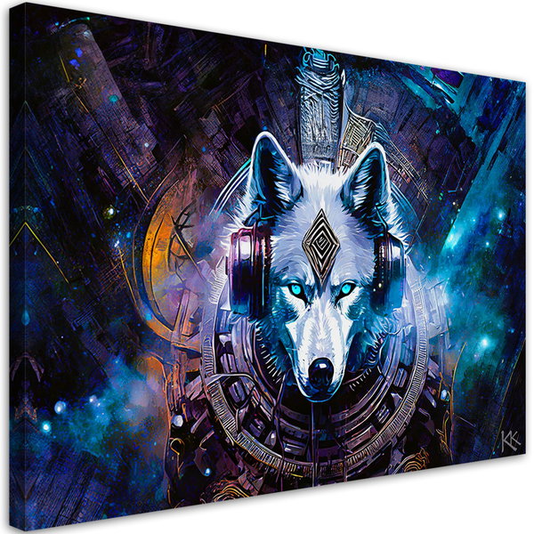 Kunstdruck auf Leinwand 'Galactic Howl: The Cyber Wolf 1'