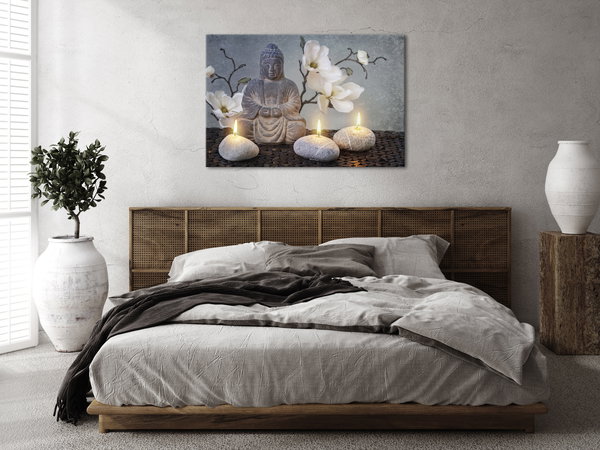 Kunstdruck auf Leinwand 'Buddha and Stones Wide'