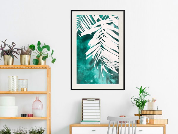 Poster 'White Palm on Teal Background'