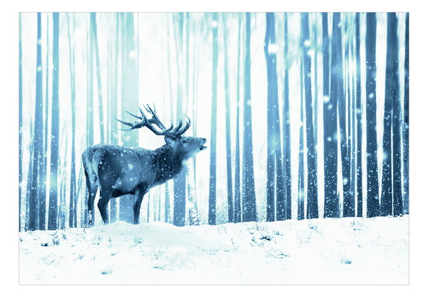 Selbstklebende Tapete 'Deer in the Snow (Blue)'