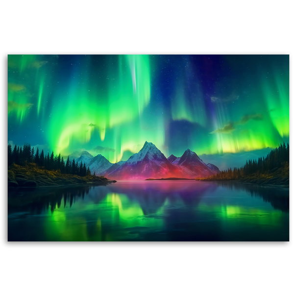 Kunstdruck auf Leinwand 'Aurora Borealis Over Tranquil Lake 3'