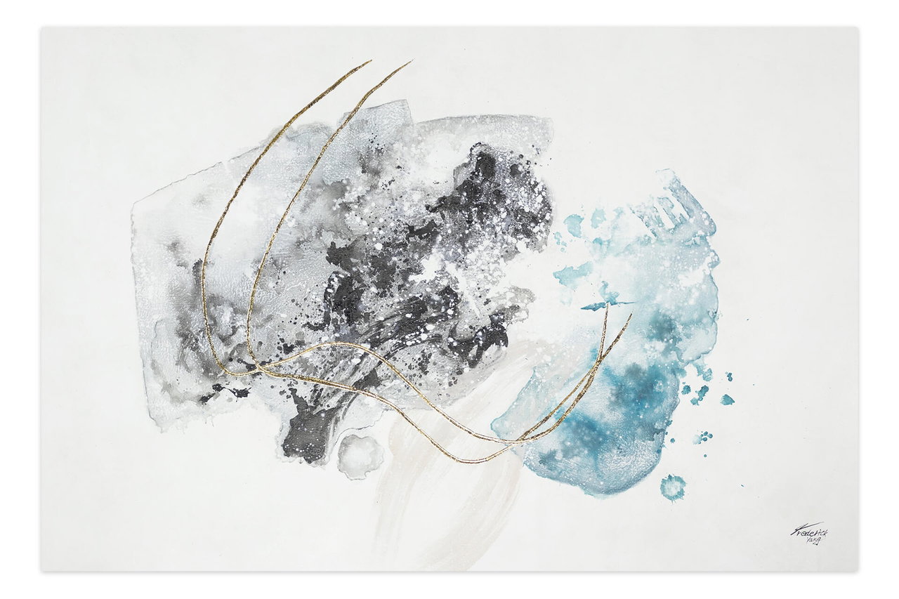 Schilderij 'Golden Thread' | Handgeschilderd unicum 180x120cm komt in de ruimte goed tot zijn recht.