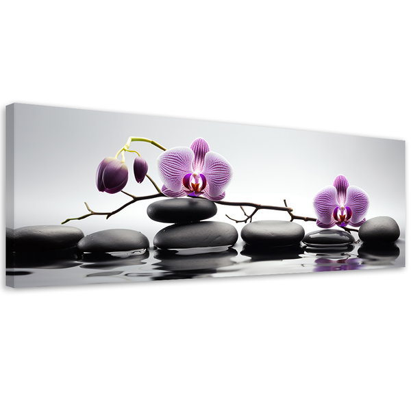 Kunstdruck auf Leinwand 'Orchids and Zen Stones on Water 1'