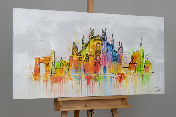 Kézzel festett festmény 'Mailand Skyline Silhouette' 120x60cm | eredetiségigazolással együtt