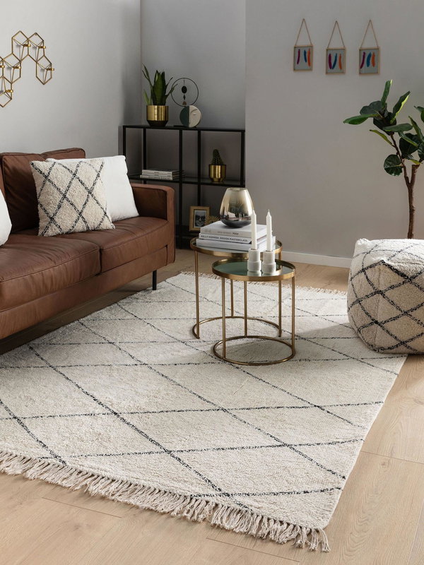 Design Waschbarer Baumwollteppich Naomi Beige