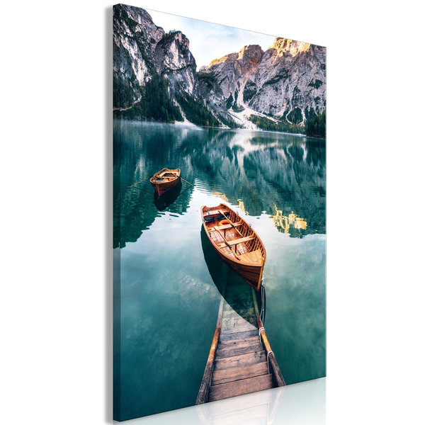 Art print on canvas 'Boats In Dolomites Vertical'
