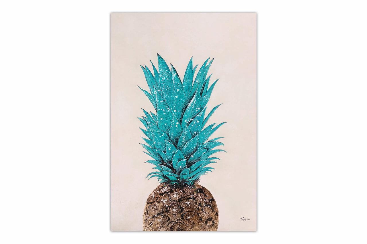 XXL Olieverf schilderijen 'Pineapple Love' | Handgeschilderd unicum komt in de ruimte goed tot zijn recht.
