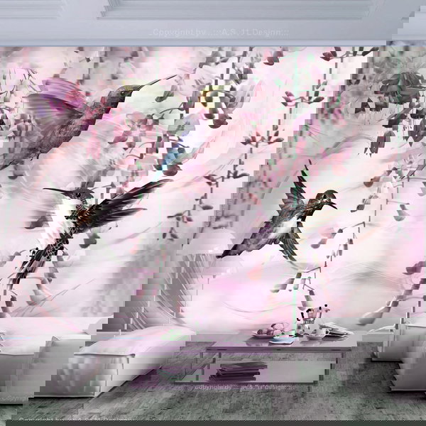 Carta da parati autoadesiva 'Flying Hummingbirds (Pink)'
