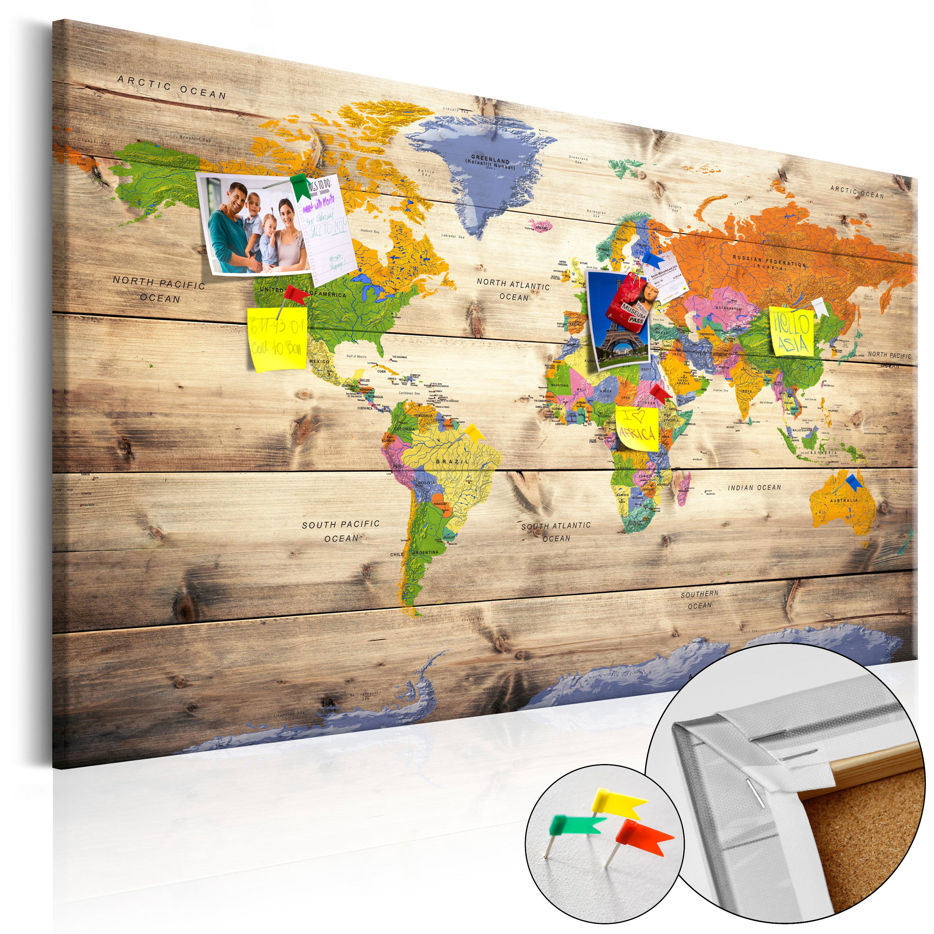 Pinnwand Bild Map On Wood Colourful Travels Kaufen Kunstloft