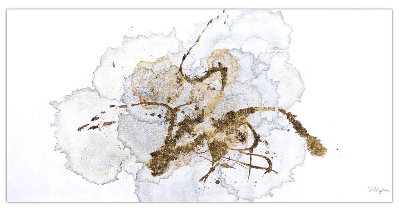 XXL Schilderij 'Golden Flower Magic' | Handgeschilderd unicum 200x100cm komt in de ruimte goed tot zijn recht.