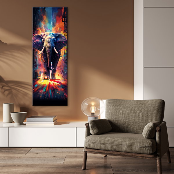 Kunstdruck auf Leinwand 'Colorful Elephant in Urban Jungle'