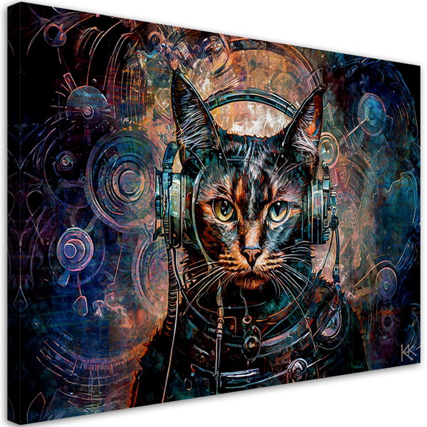 Kunstdruck auf Leinwand 'Cyber Cat DJ Vibes 2'