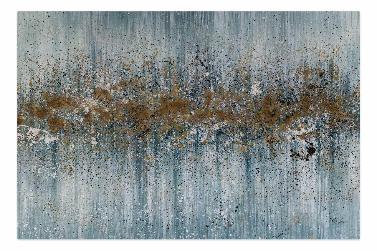 Olieverf schilderijen 'Gleaming Inspiration' | Handgeschilderd unicum 180x120cm komt in de ruimte goed tot zijn recht.