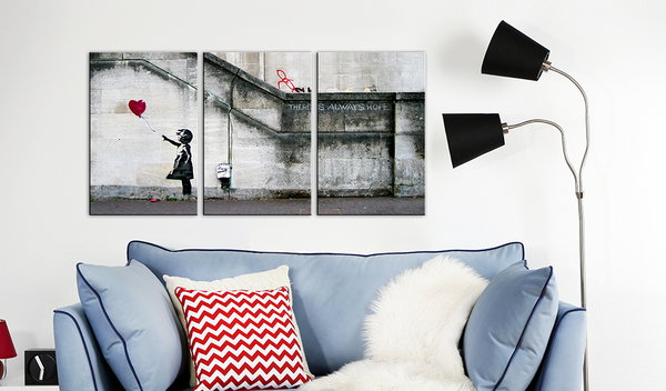 Kunstdruck auf Leinwand 'Hoffnung gibt es immer (Banksy) - Triptychon'