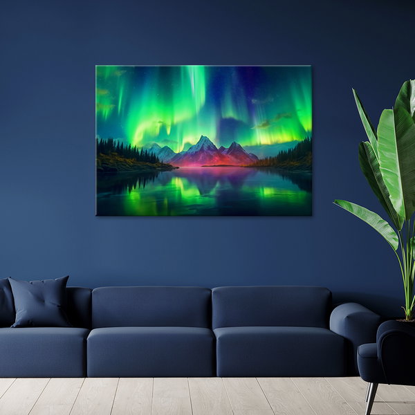 Kunstdruck auf Leinwand 'Aurora Borealis Over Tranquil Lake 3'