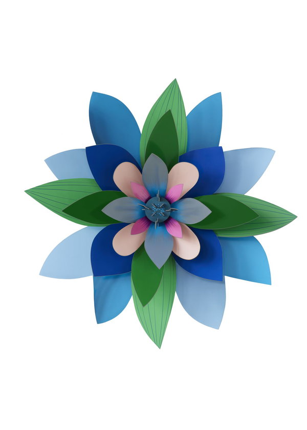 Objet mural en carton 'Blue Petal Bloom'
