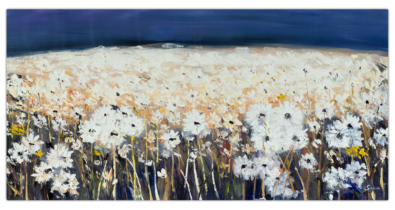 XXL Olieverf schilderijen 'Magic of the Twilight' | Handgeschilderd unicum 200x100cm komt in de ruimte goed tot zijn recht.