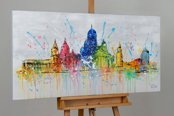 Kézzel festett festmény 'Helsinki Skyline Silhouette' 120x60cm | eredetiségigazolással együtt