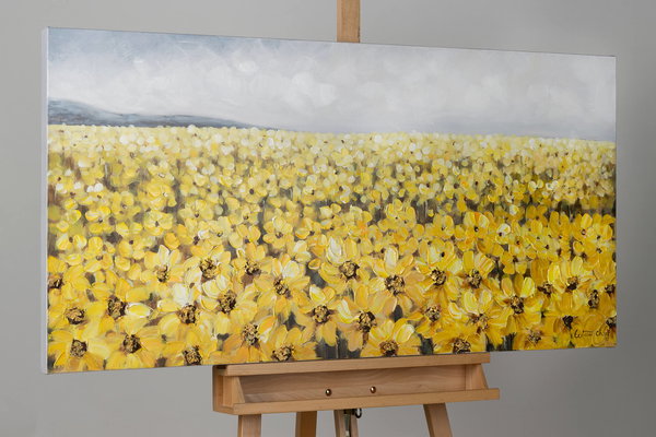 Handgemaltes Gemälde 'Blumenmeer in Gelb' 120x60cm | inkl. Echtheitszertifikat