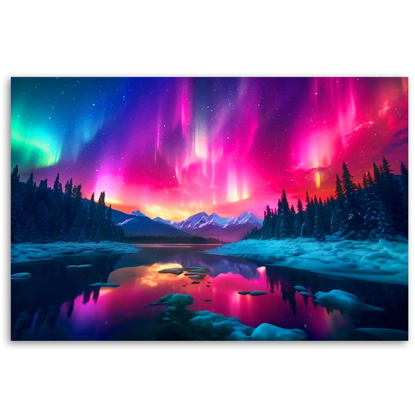 Kunstdruck auf Leinwand 'Aurora Borealis Over Tranquil Lake 4'