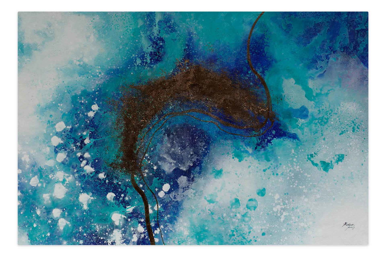 Olieverf schilderijen 'Atlantic Treasure' | Handgeschilderd unicum 180x120cm komt in de ruimte goed tot zijn recht.
