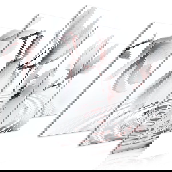 Umjetnički print na platnu 'Magnolias over Water (5 Parts) Wide Grey'