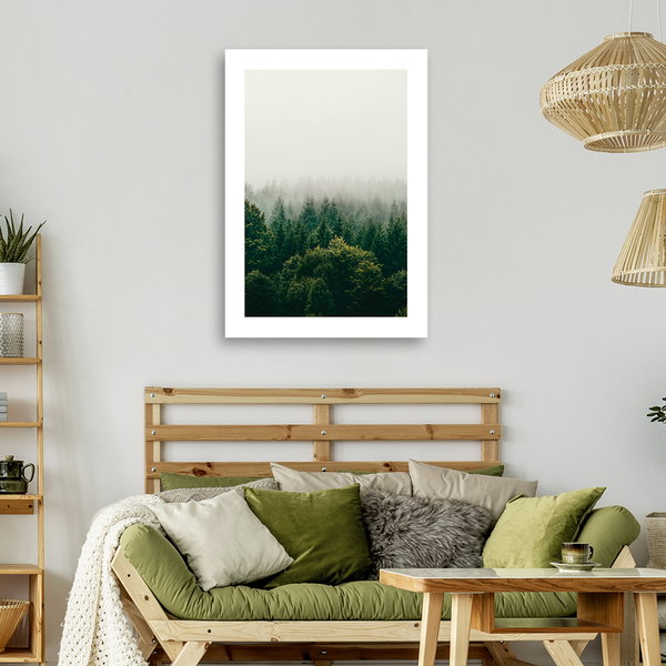 Kunstdruck auf Leinwand 'Foggy Evergreen Forest'