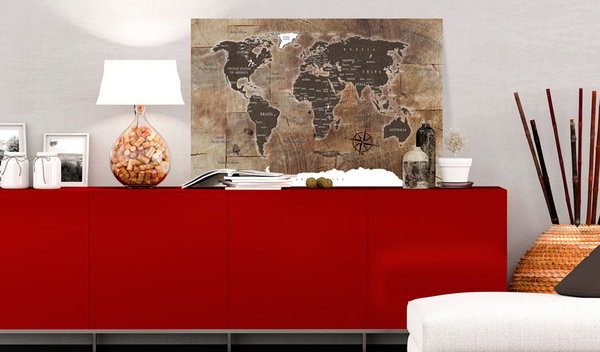Kunstdruck auf Leinwand 'World Map: Wooden Mosaic'