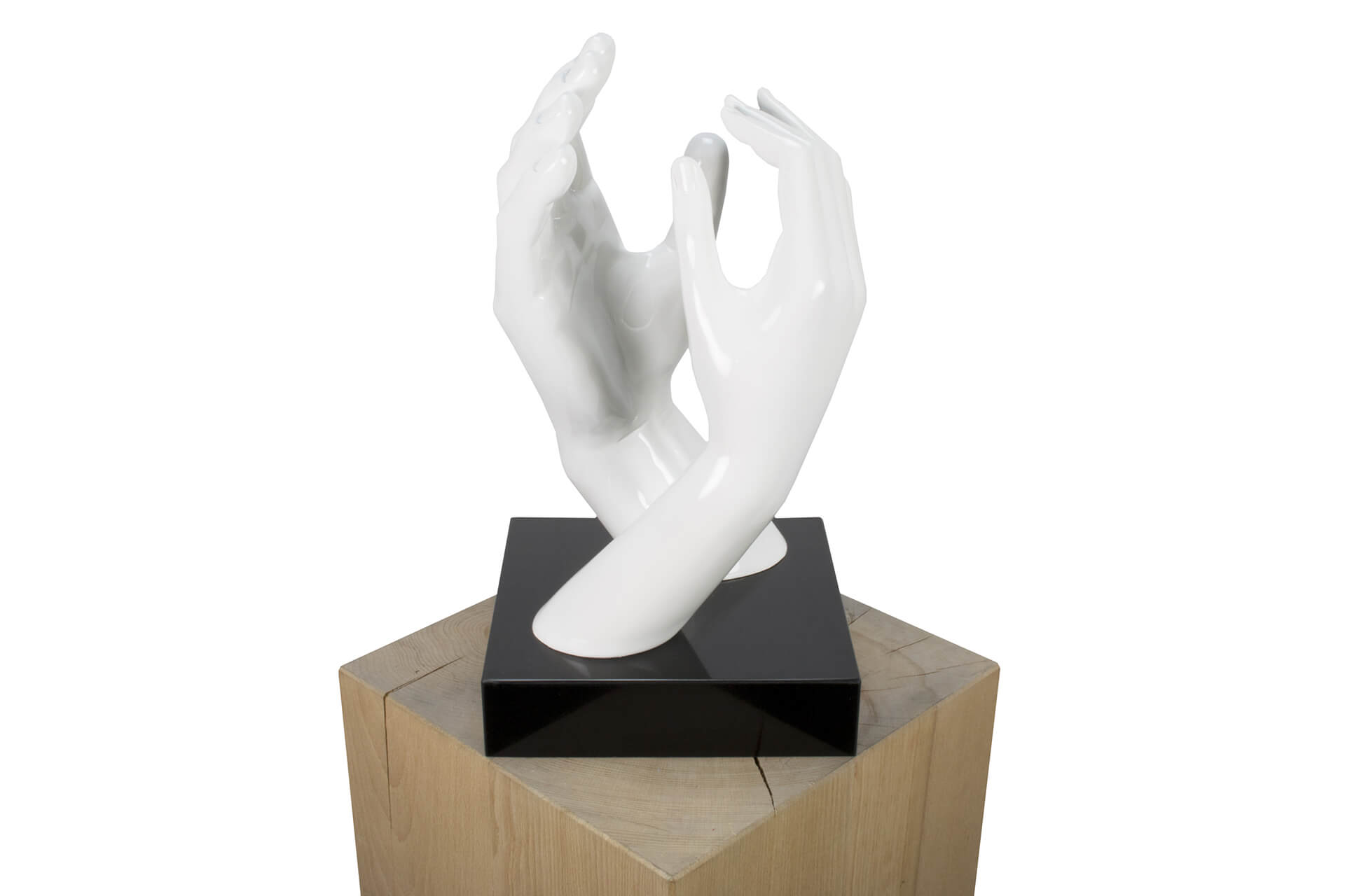 Scultura da tavolo moderna gesso decorato mani bianche cuore dorato - 837E