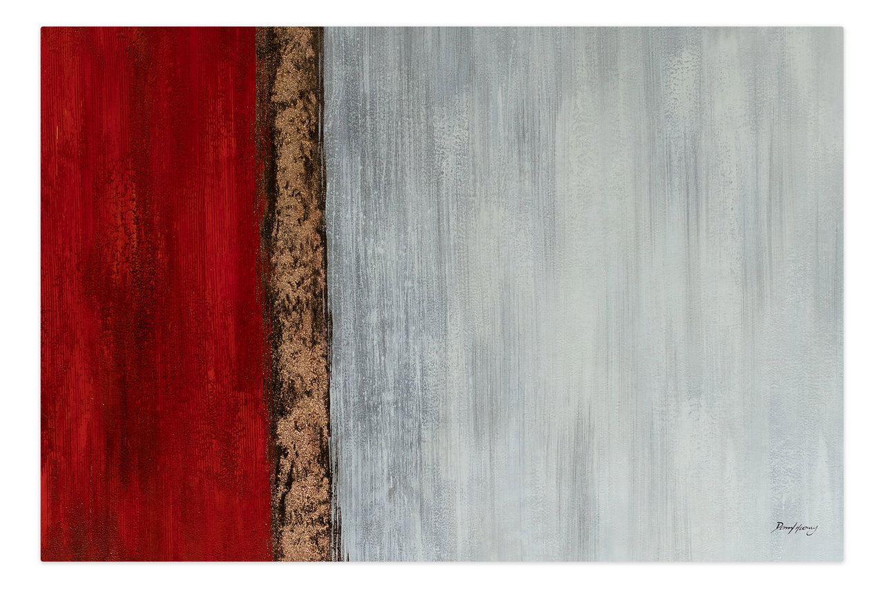 Olieverf schilderijen 'Scarlet Contrast' | Handgeschilderd unicum 180x120cm komt in de ruimte goed tot zijn recht.