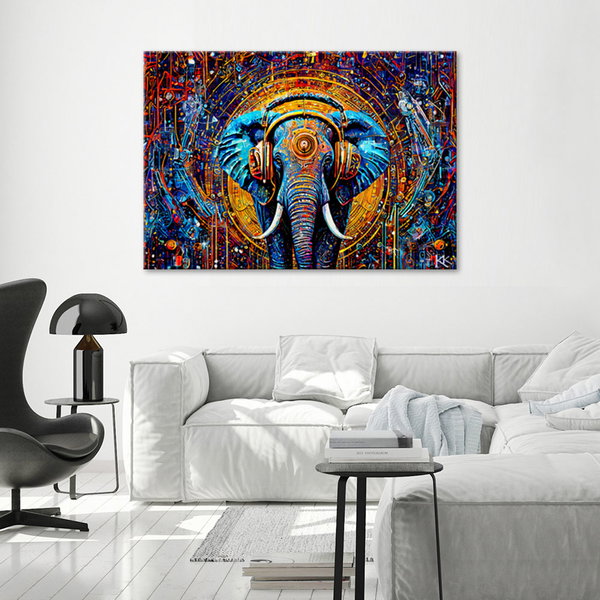 Kunstdruck auf Leinwand 'Electro Elephant Rhapsody'