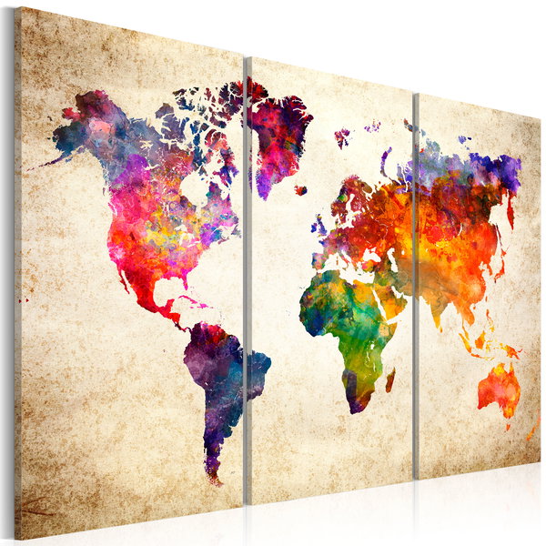 Stampa artistica su tela 'The World's Map in Watercolor'